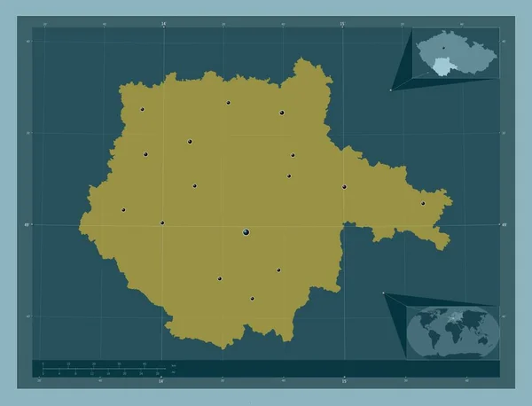 チェコ共和国の領域Jihocesky しっかりした色の形 地域の主要都市の場所 コーナー補助位置図 — ストック写真