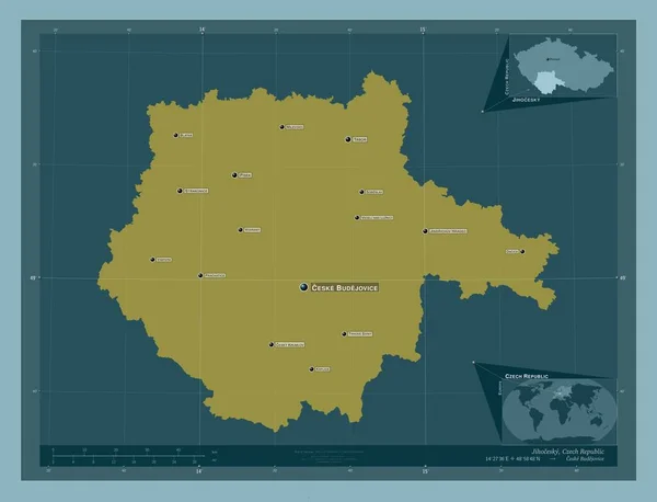 Jihocesky Region Czech Solidny Kształt Koloru Lokalizacje Nazwy Głównych Miast — Zdjęcie stockowe
