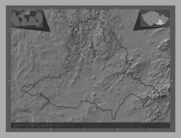 Jihomoravsky Cseh Köztársaság Régió Kétszintes Domborzati Térkép Tavakkal Folyókkal Saroktérképek — Stock Fotó