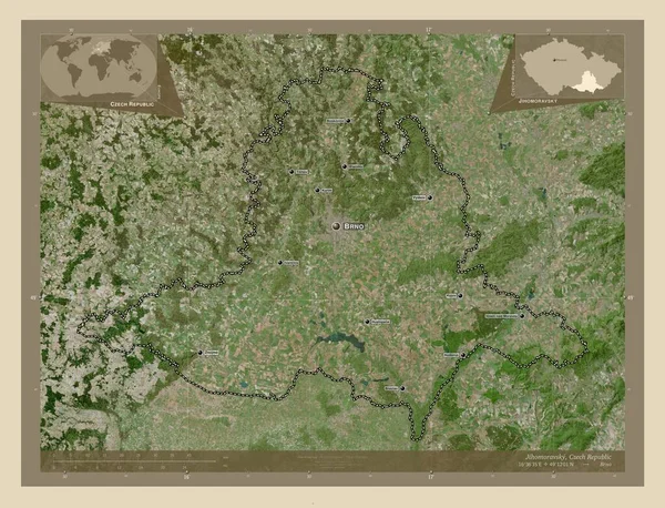 Jihomoravsky Região República Checa Mapa Satélite Alta Resolução Locais Nomes — Fotografia de Stock