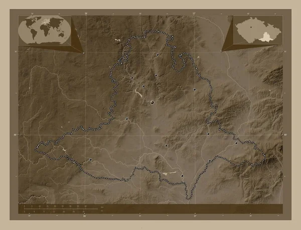 Jihomoravsky Regione Della Repubblica Ceca Mappa Elevazione Colorata Toni Seppia — Foto Stock