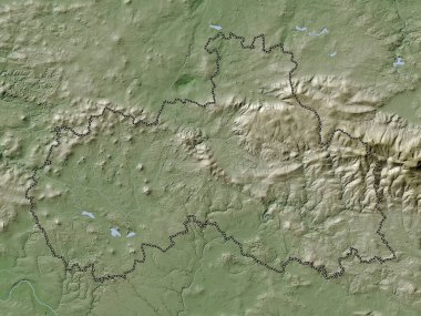 Liberecky, Çek Cumhuriyeti bölgesi. Yükseklik haritası göller ve nehirlerle wiki stilinde renklendirilmiştir