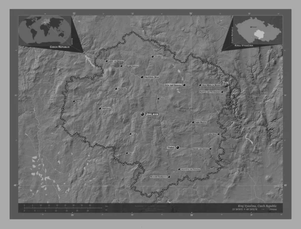 Kraj Vysocina Regio Van Tsjechië Hoogteplattegrond Met Meren Rivieren Locaties — Stockfoto