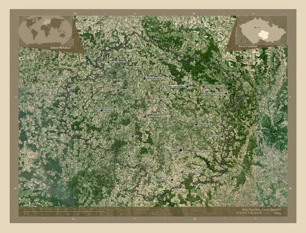 クラウ ヴィソチーナ チェコ共和国の地方 高解像度衛星地図 地域の主要都市の位置と名前 コーナー補助位置図 — ストック写真