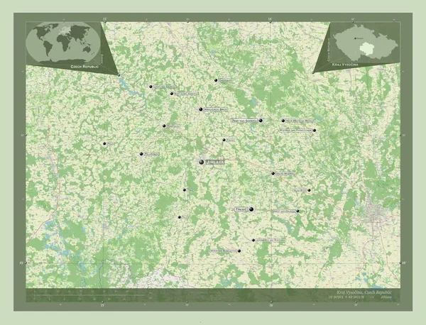 クラウ ヴィソチーナ チェコ共和国の地方 ストリートマップを開く 地域の主要都市の位置と名前 コーナー補助位置図 — ストック写真