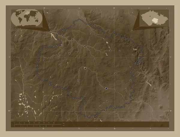 Kraj Vysocina Region Czech Republic Elevation Map Colored Sepia Tones — Stock Photo, Image