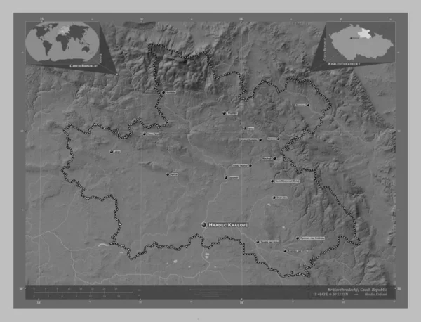 Kralovehradecky Tsekin Tasavallan Alue Harmaasävykartta Järvistä Joista Alueen Suurimpien Kaupunkien — kuvapankkivalokuva