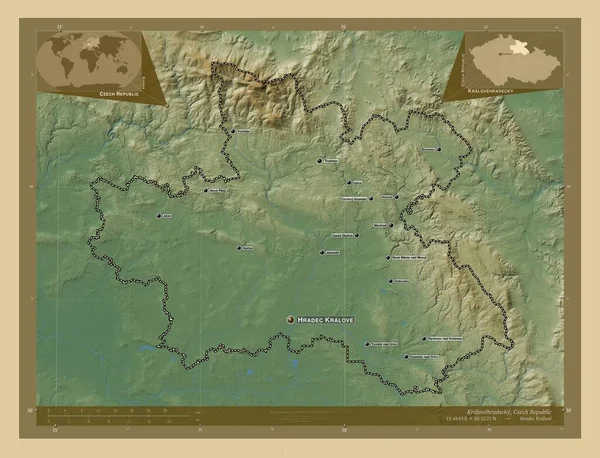 Kralovehradecky Region Czech Republic Colored Elevation Map Lakes Rivers Locations — Stock Photo, Image