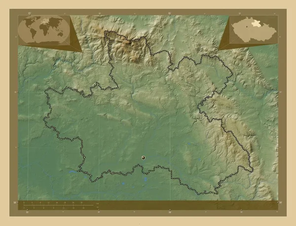 Kralovehradecky Region Czech Kolorowa Mapa Wzniesień Jeziorami Rzekami Pomocnicze Mapy — Zdjęcie stockowe