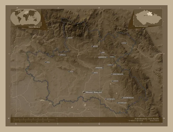 Kralovehradecky Región República Checa Mapa Elevación Coloreado Tonos Sepia Con —  Fotos de Stock