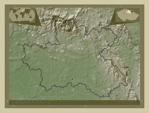 Kralovehradecky 捷克共和国地区 用Wiki风格绘制的带有湖泊和河流的高程地图 角辅助位置图 — 图库照片