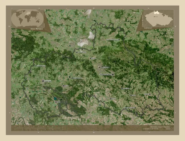 Liberecky Περιφέρεια Τσεχικής Δημοκρατίας Υψηλής Ανάλυσης Δορυφορικός Χάρτης Τοποθεσίες Και — Φωτογραφία Αρχείου