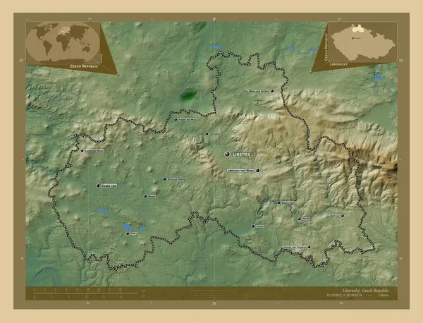 Liberecký Kraj Česká Republika Barevná Mapa Jezery Řekami Umístění Názvy — Stock fotografie