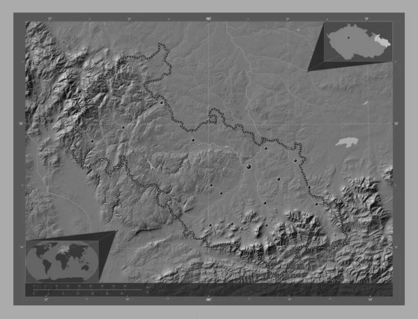 Moravskoslezsky Regiune Republicii Cehe Harta Altitudinii Bilevelelor Lacuri Râuri Locații — Fotografie, imagine de stoc