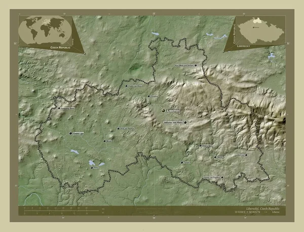 Liberecky Περιφέρεια Τσεχικής Δημοκρατίας Υψόμετρο Χάρτη Χρωματισμένο Στυλ Wiki Λίμνες — Φωτογραφία Αρχείου