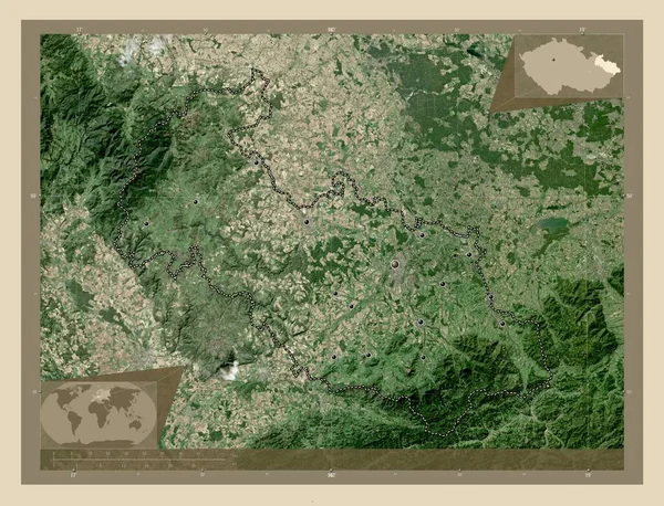 Moravskoslezsky Regio Van Tsjechië Satellietkaart Met Hoge Resolutie Locaties Van — Stockfoto