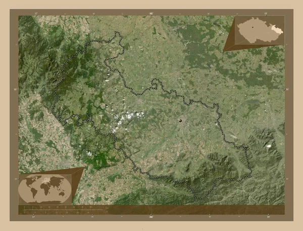 Moravskoslezsky Περιφέρεια Τσεχίας Δορυφορικός Χάρτης Χαμηλής Ανάλυσης Γωνιακοί Χάρτες Βοηθητικής — Φωτογραφία Αρχείου