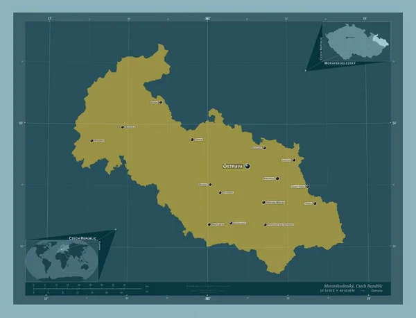 Moravskoslezsky Region Czech Solidny Kształt Koloru Lokalizacje Nazwy Głównych Miast — Zdjęcie stockowe