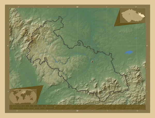 Moravskoslezsky Región República Checa Mapa Elevación Colores Con Lagos Ríos — Foto de Stock