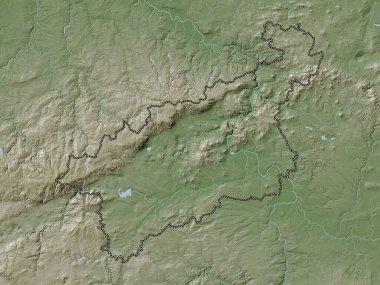 Ustecky, Çek Cumhuriyeti bölgesi. Yükseklik haritası göller ve nehirlerle wiki stilinde renklendirilmiştir