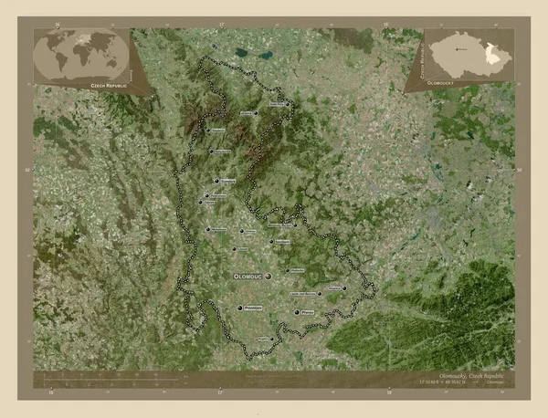 Olomoucky Región República Checa Mapa Satelital Alta Resolución Ubicaciones Nombres — Foto de Stock