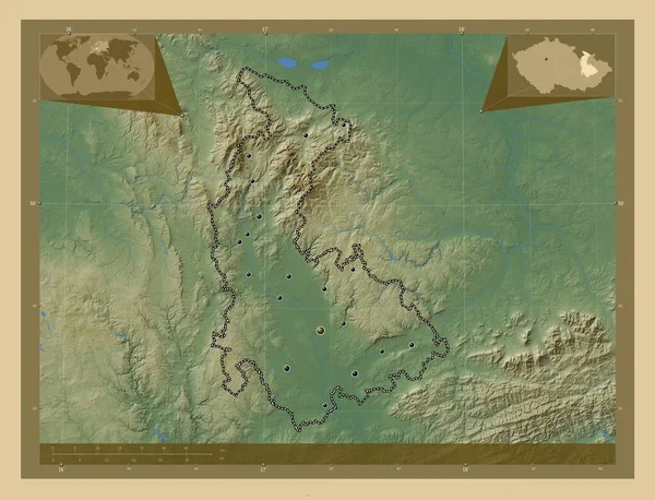 Olomoucky Regionen Tjeckien Färgade Höjd Karta Med Sjöar Och Floder — Stockfoto