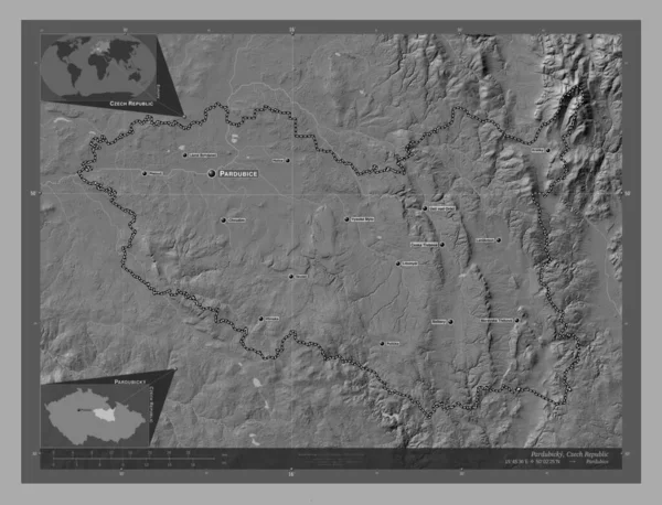 Pardubicky Region Czech Dwupoziomowa Mapa Jeziorami Rzekami Lokalizacje Nazwy Głównych — Zdjęcie stockowe