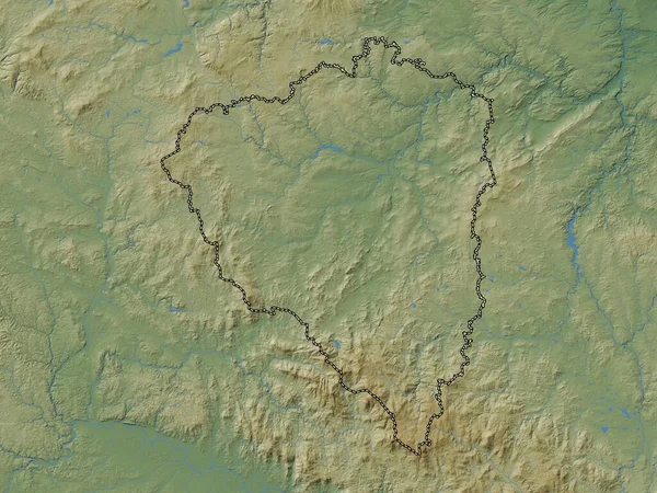 Plzensky Regione Della Repubblica Ceca Mappa Elevazione Colorata Con Laghi — Foto Stock