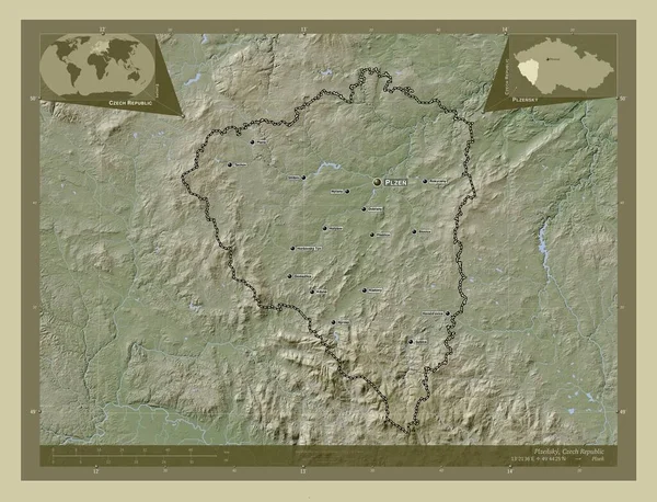Plzensky Περιφέρεια Τσεχικής Δημοκρατίας Υψόμετρο Χάρτη Χρωματισμένο Στυλ Wiki Λίμνες — Φωτογραφία Αρχείου