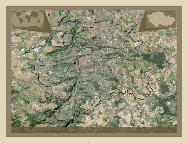 Praag Regio Van Tsjechië Satellietkaart Met Hoge Resolutie Locaties Van — Stockfoto