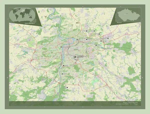 Praga Region Czech Otwórz Mapę Ulic Lokalizacje Nazwy Głównych Miast — Zdjęcie stockowe