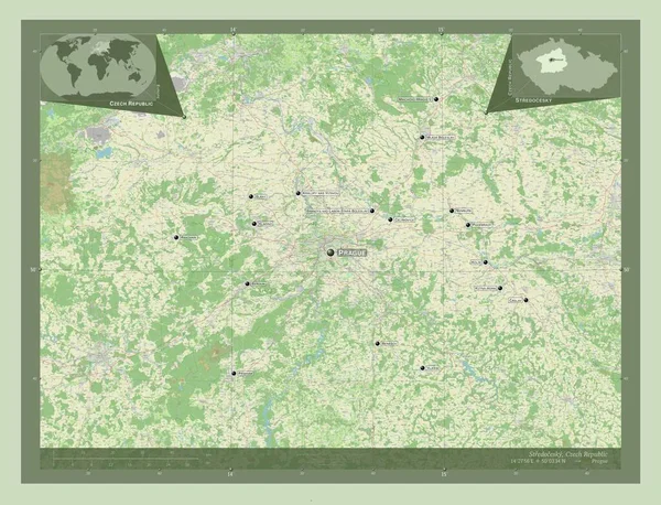 Stredocesky Regione Della Repubblica Ceca Mappa Stradale Aperta Località Nomi — Foto Stock