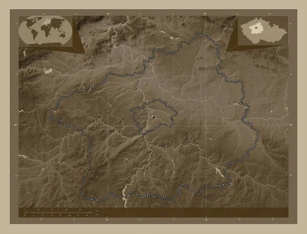 Stredocesky Region Czech Mapa Elewacji Kolorowe Sepia Dźwięki Jeziorami Rzekami — Zdjęcie stockowe