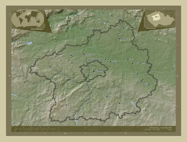 Stredocesky Περιφέρεια Τσεχικής Δημοκρατίας Υψόμετρο Χάρτη Χρωματισμένο Στυλ Wiki Λίμνες — Φωτογραφία Αρχείου