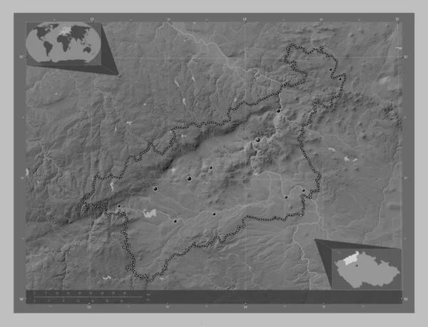 Ustecky Regionen Tjeckien Grayscale Höjdkarta Med Sjöar Och Floder Platser — Stockfoto