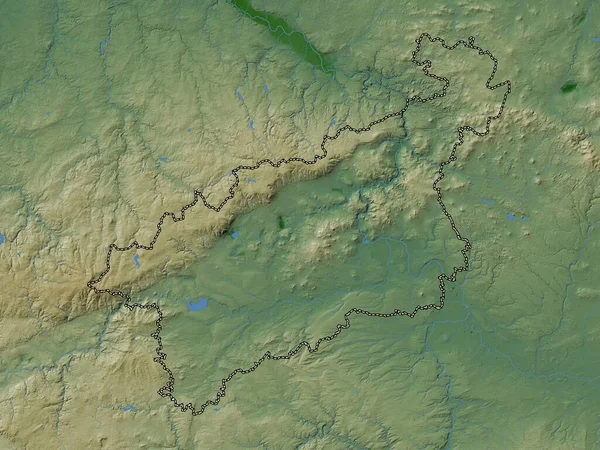 Ustecky Regione Della Repubblica Ceca Mappa Elevazione Colorata Con Laghi — Foto Stock