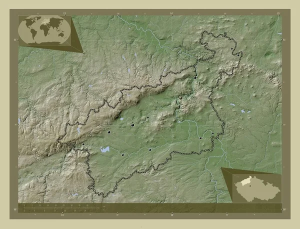 Ustecky Region Czech Mapa Wzniesień Kolorowa Stylu Wiki Jeziorami Rzekami — Zdjęcie stockowe