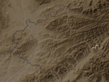 Zlinsky, Çek Cumhuriyeti bölgesi. Yükseklik haritası sepya tonlarında göller ve nehirlerle renklendirilmiş