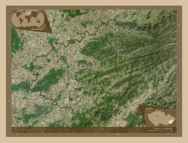 Zlinsky Região República Checa Mapa Satélite Baixa Resolução Locais Nomes — Fotografia de Stock