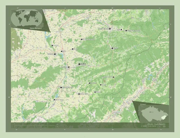 Zlinsky Região República Checa Abrir Mapa Rua Locais Nomes Das — Fotografia de Stock