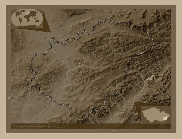 Злинский Район Чехии Карта Высоты Окрашенная Сепиевые Тона Озерами Реками — стоковое фото