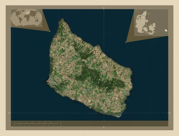 Bornholm Isla Dinamarca Mapa Satelital Alta Resolución Ubicaciones Las Principales — Foto de Stock
