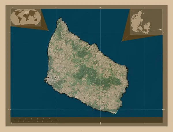 Bornholm Isla Dinamarca Mapa Satelital Baja Resolución Mapas Ubicación Auxiliares — Foto de Stock