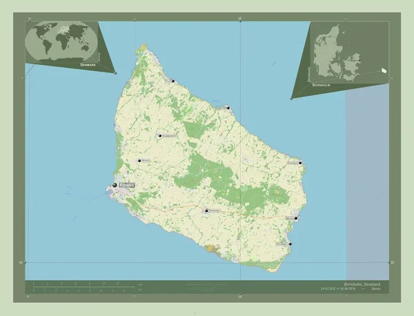 Bornholm Eiland Denemarken Open Plattegrond Locaties Namen Van Grote Steden — Stockfoto