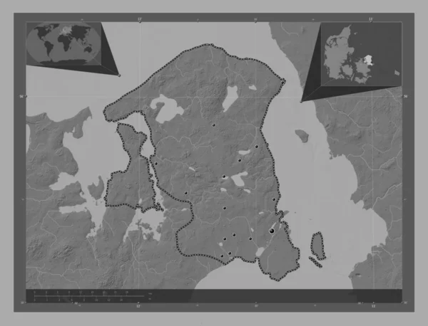 Hovedstaden Regio Van Denemarken Hoogteplattegrond Met Meren Rivieren Locaties Van — Stockfoto