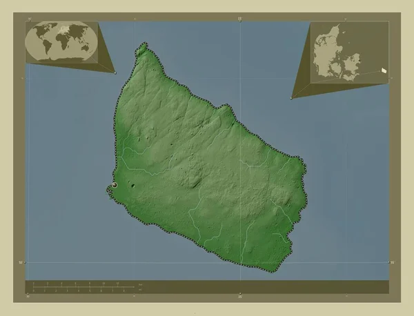 Борнхольм Остров Дания Карта Высоты Окрашенная Вики Стиле Озерами Реками — стоковое фото