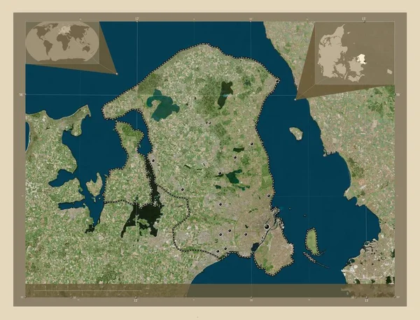 Hovedstaden Région Danemark Carte Satellite Haute Résolution Emplacements Des Grandes — Photo