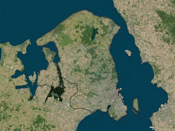 Hovedstaden Danimarka Bölgesi Düşük Çözünürlüklü Uydu Haritası — Stok fotoğraf