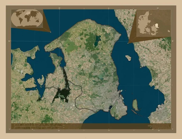 Hovedstaden Région Danemark Carte Satellite Basse Résolution Corner Cartes Localisation — Photo