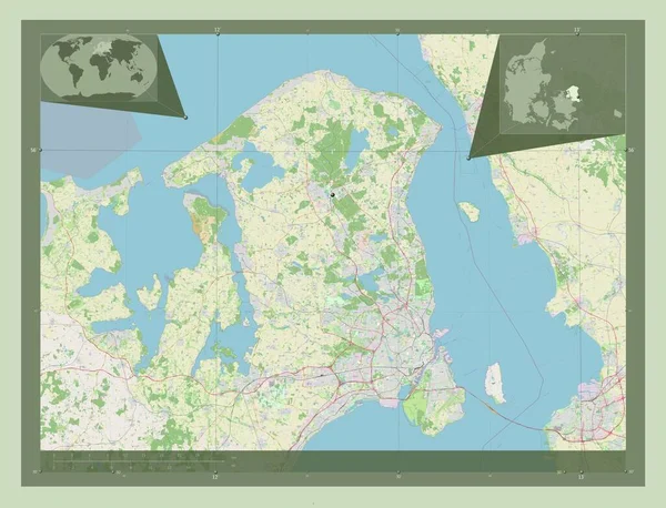 Hovedstaden Région Danemark Ouvrir Carte Routière Corner Cartes Localisation Auxiliaires — Photo